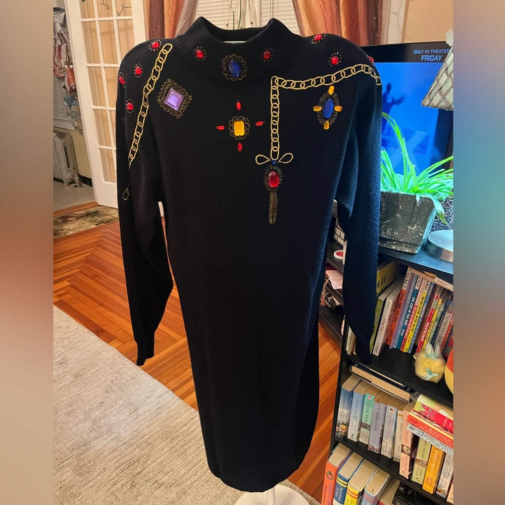 Vintage Plain Jane by Sweet Baby Jane Black Embellished Sweater dress!!